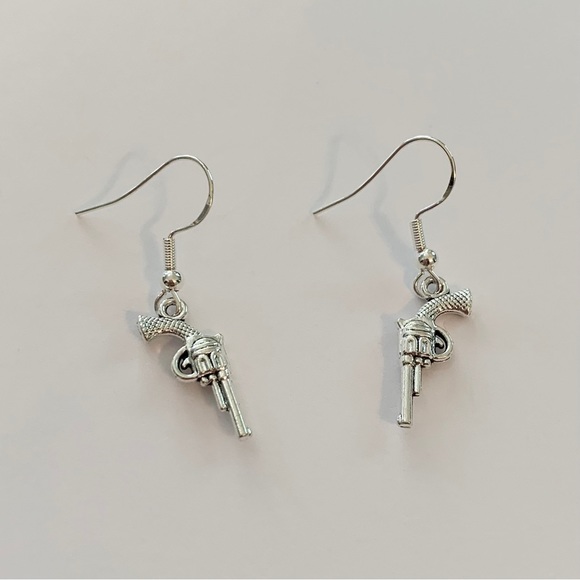 Small Silver Gun Earrings - Picture 3 of 4